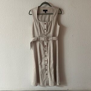 Banana Republic Linen Blend Beige Sleeveless Midi Dress